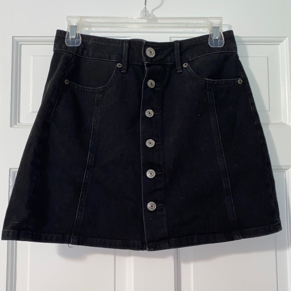 American Eagle black denim A-line skirt, size 2